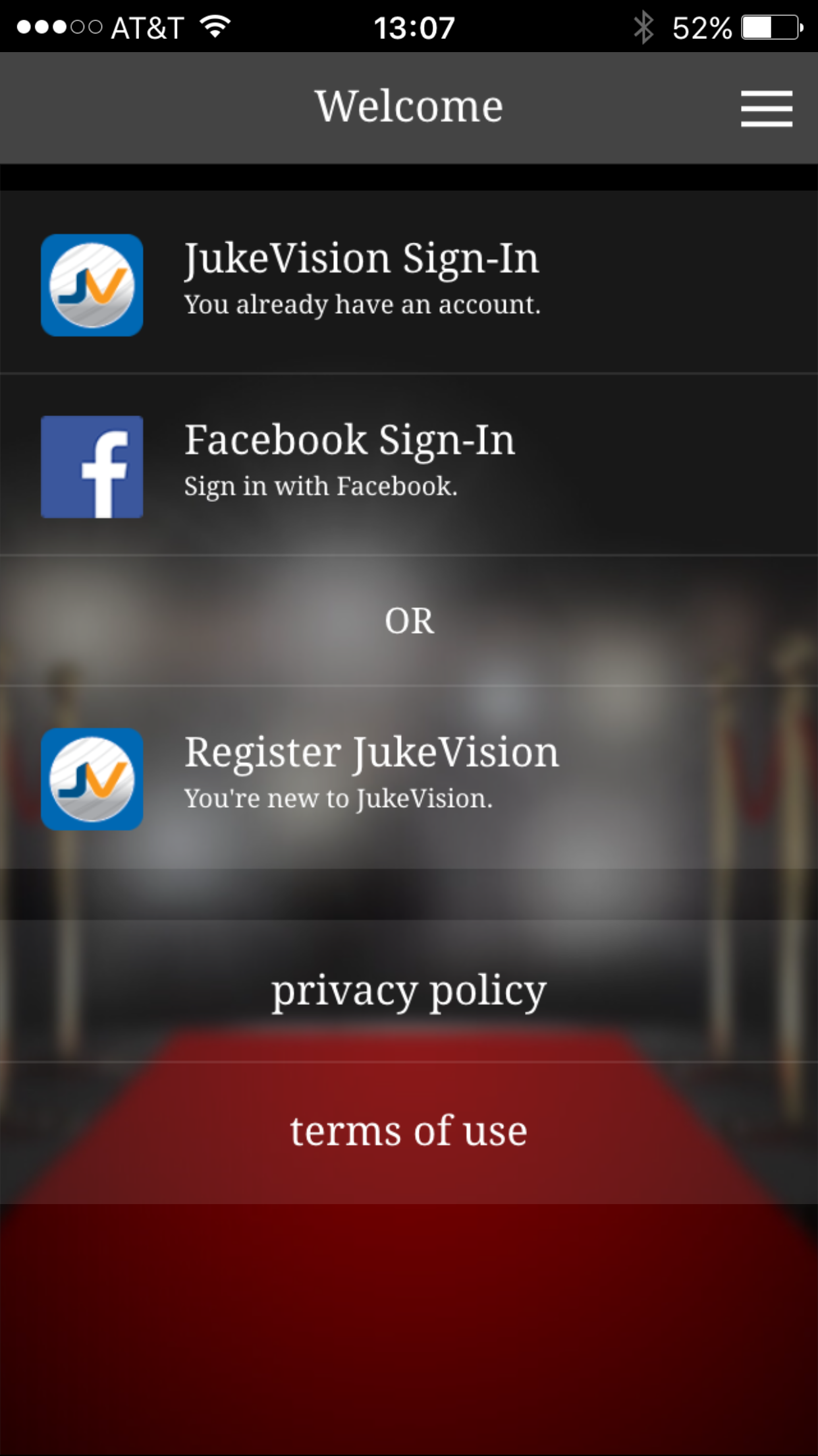 JukeVision App - Home Screen